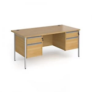 Image of Dams International Straight Desk with Oak Coloured MFC Top and Silver H-Frame Legs and 2 x 2 Lockable Drawer Pedestals Contract 25 1600 x 800 x 725mm