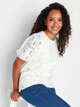 Image of M&Co Lace Puff Sleeve Top, Cream, Size 18, Women