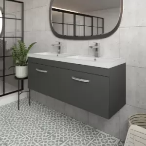 Image of Nuie - Athena Wall Hung 2-Drawer Vanity Unit with Double Basin 1200mm Wide - Gloss Grey