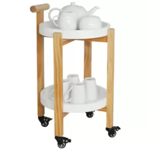 Image of Techstyle Wood Drinks / Tea Trolley Table With 2 Removable Trays White / Natural