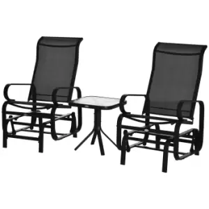 Image of Outsunny 3 PCs Outdoor Gliding Rocking Chair With Tea Table Patio Garden Comfortable Swing Chair Black