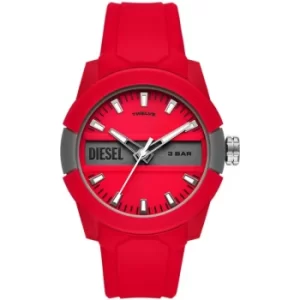 Image of Mens Diesel Double Up Three-Hand Red Silicone Watch