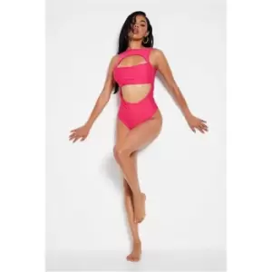 Image of I Saw It First Cut Out High Neck Swimsuit - Pink