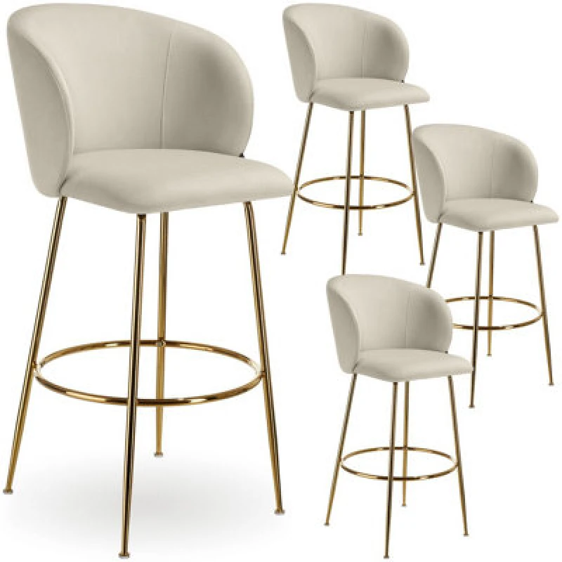 Image of Tectake Bar Stool Luana - With Backrest, Velvet Look And Padded - Cream/gold, Set Of 4