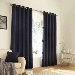 Image of Ellis Windowpane Check Eyelet Curtains Navy, Navy / 229 x 229cm