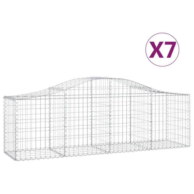Image of vidaXL Arched Gabion Baskets 7 pcs 200x50x60/80cm Galvanised Iron, Silver 3145603
