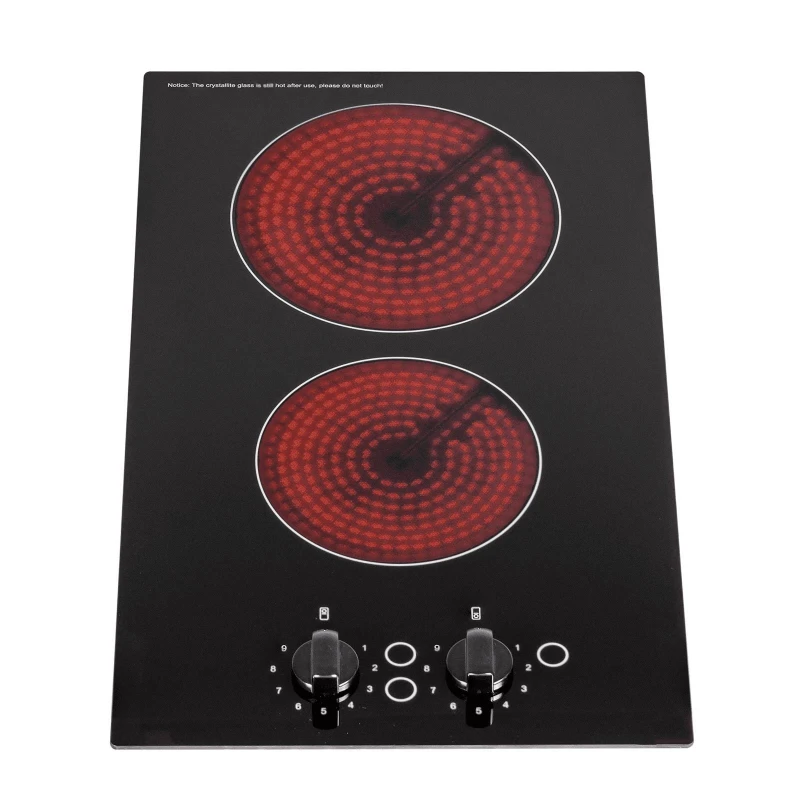 Image of SIA 30cm 2 Burner Domino Ceramic Electric Hob In Black, Knob Control - CERH30BL Black