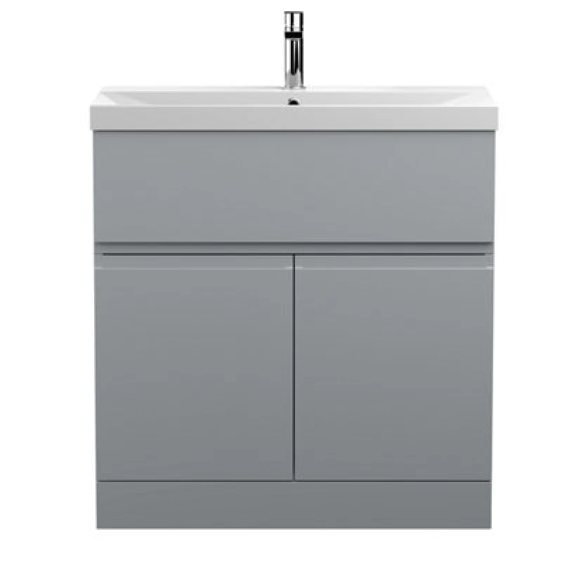 Image of Nuie Hudson Reed Urban Floor Standing 2 Door 1 Drawer Vanity Unit With Thin-Edge Basin, Modern Vanity Unit In Satin Grey, 800mm