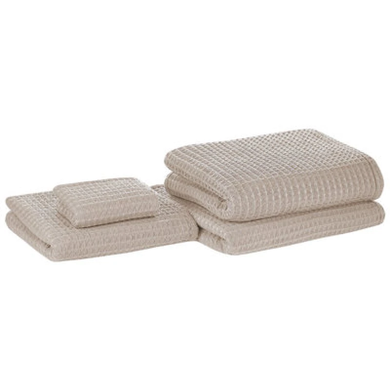 Image of Beliani Set Of 4 Towels Areora Cotton Beige
