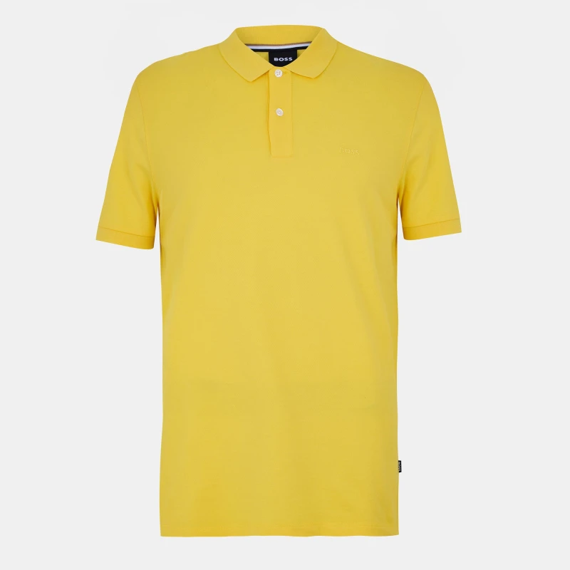 Image of Boss Mens Pallas Cotton Short Sleeve Polo Shirt Bright Yellow male Small