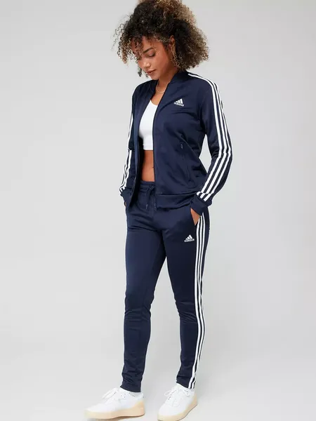Image of adidas Back 2 Basics 3-Stripes Tracksuit Womens Poly Tracksuits XS (4-6) Blue 66710619290