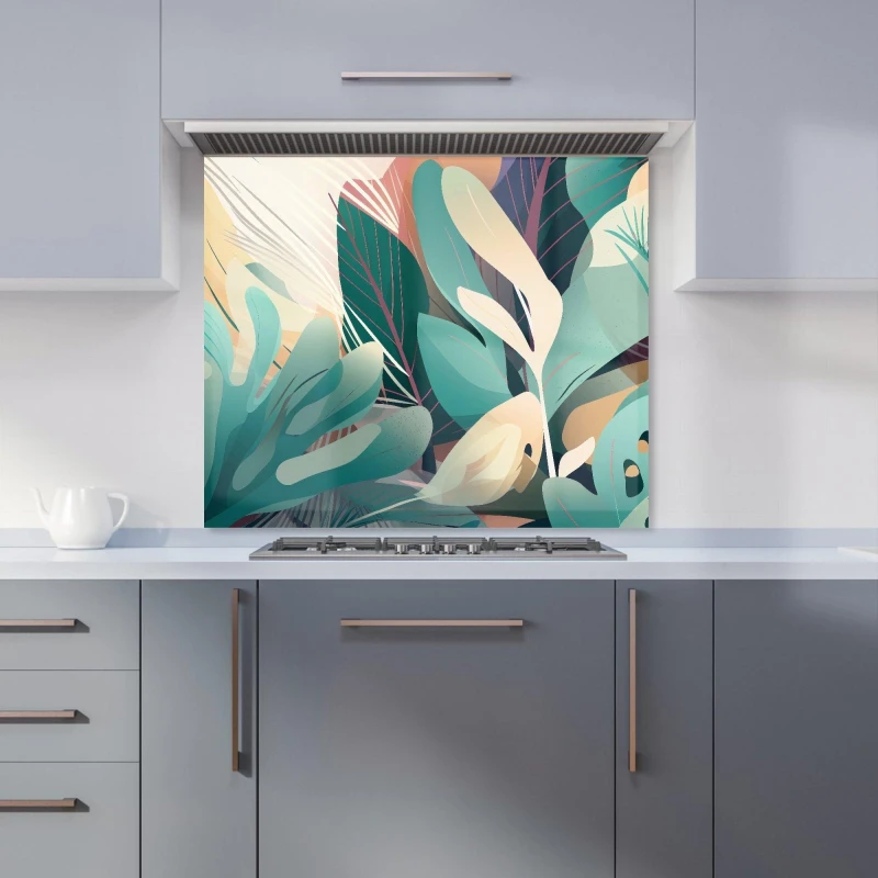 Image of Warren Reed - Designer Abstract Tropical Leaves Kitchen Splashback in Green Size: 700mm x 750mm Green Unisex 700mm x 750mm