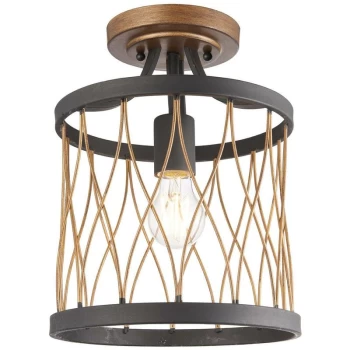 Image of Endon Heston - 1 Light Flush Ceiling Light Matt Black, Rustic Bronze Effect, E27