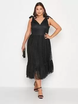Image of Yours Spot Mesh Tiered Dress, Black, Size 16, Women