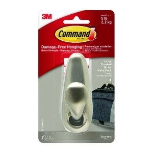 Image of 3M Command Brushed Nickel Metal Hanging Hook And Adhesive Strips Large