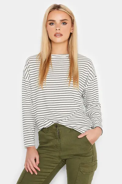 Image of PixieGirl Petite Stripe Long Sleeve Top White