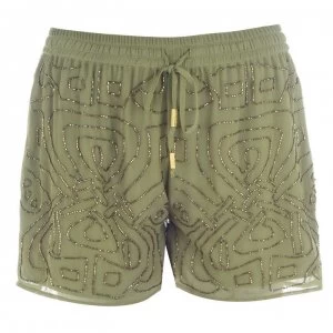Image of Biba Logo Embellished Shorts - Khaki