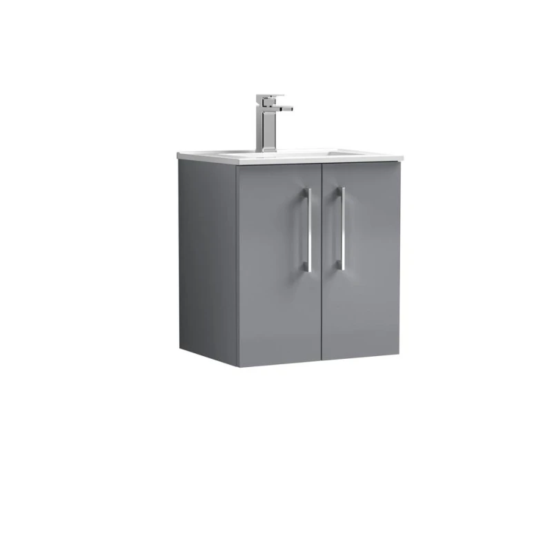 Image of Balterley Bathroom 2 Soft Close Door Wall Hung Vanity Unit Basin, Grey, 345mm in Grey Grey Unisex