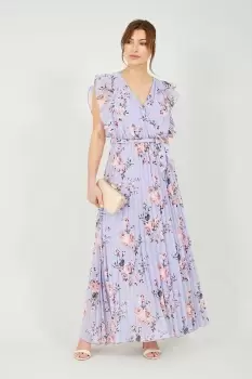 Image of Lilac Floral Frill Sleeve Maxi Dress