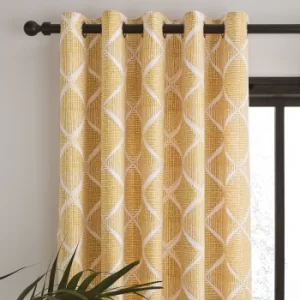 Image of Catherine Lansfield Geo Textured Diamond Ochre Eyelet Curtains Ochre