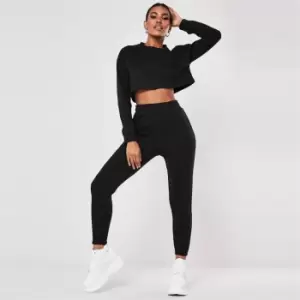 Image of Missguided Petite Crop Sweat Jogger Coord - Black