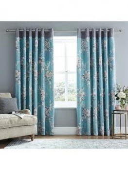 Image of Catherine Lansfield Canterbury Lined Eyelet Curtains Teal