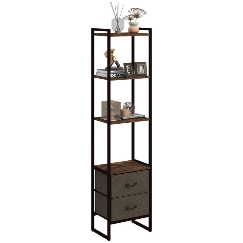 Image of HOMCOM Industrial Storage Shelf With 2 Fabric Drawers - Rustic Brown, Brown 838-445V00RB