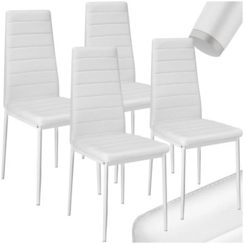 Image of Tectake Set Of 4 Dining Chairs - High Backrest, Padded, Synthetic Leather - White