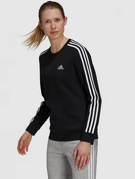 Image of adidas Essentials 3 Stripes Fleece Sweat Top - Black/White Size M Women