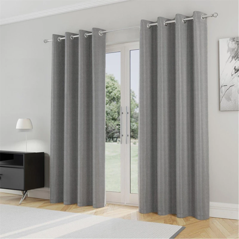 Image of Enhanced Living Onyx Grey 100% Blackout Eyelet Curtain - 90" x 90" Grey