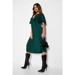 Image of I Saw It First Satin Wrap Batwing Pleated Midi Dress - Green