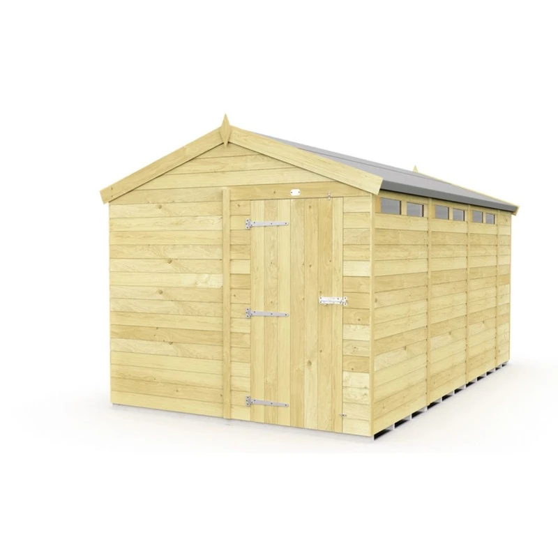 Image of Buttercup Farm 8 x 14 Feet Apex Security Shed - Single Door - L417 x W231 x H217cm in Brown Brown Unisex