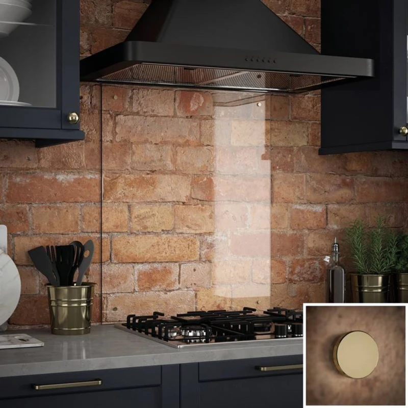 Image of Clear Glass Kitchen Splashback With Brass Caps 600X700Mm, Clear SB53567