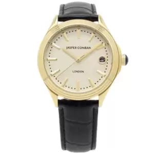 Image of Unisex Jasper Conran London 40mm Watch with a Champagne Dial and a Black Leather strap