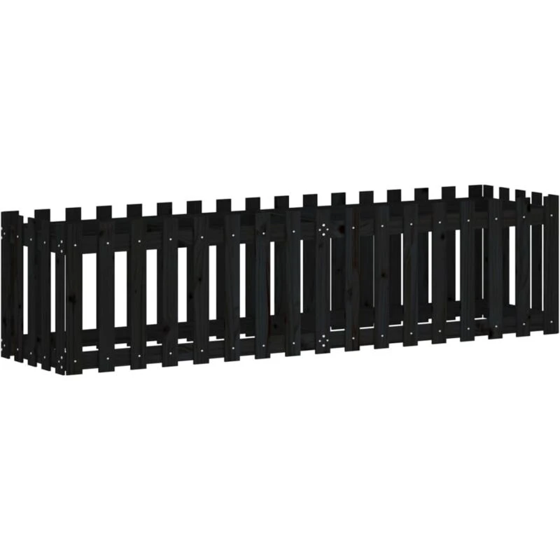 Image of vidaXL Garden Raised Bed w/ Fence Design Black 200x50x50cm, Black 832509