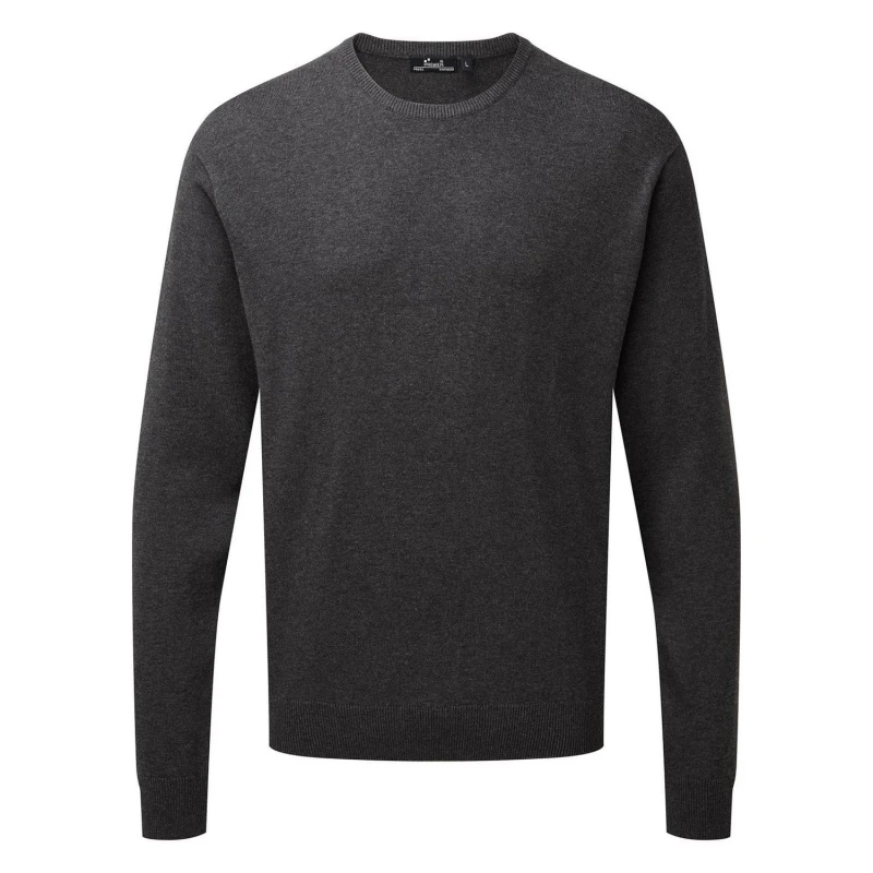 Image of Premier Premier Men Knitted Cotton Crew Neck Sweatshirt in Charcoal Size: X-Small Charcoal XS Male 5063470453818