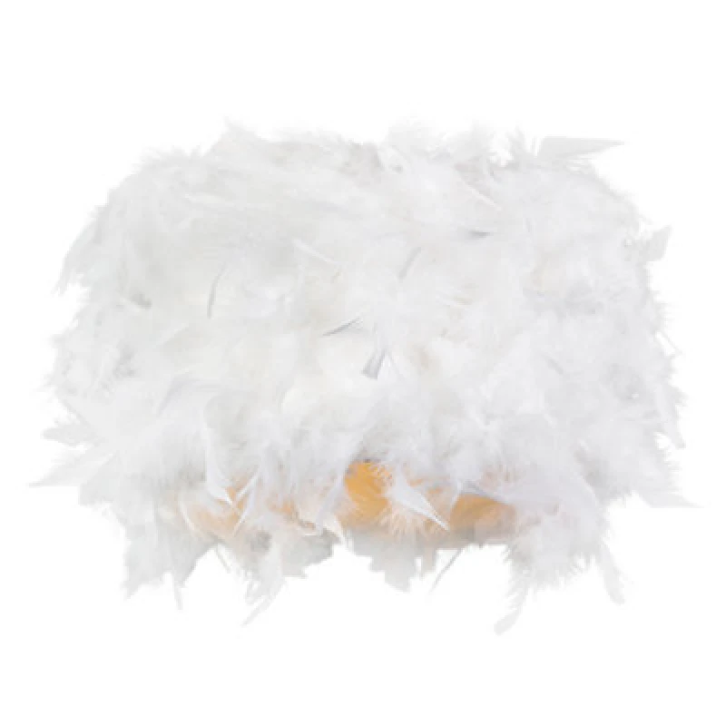 Image of Happy Homewares Modern Designer Real White Feather Drum Lamp Shade With Inner Cotton Lining