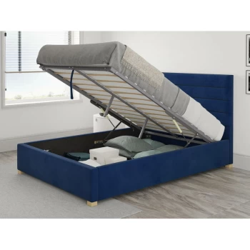 Image of Kelly Ottoman Upholstered Bed, Plush Velvet, Navy - Ottoman Bed Size Single (90x190)