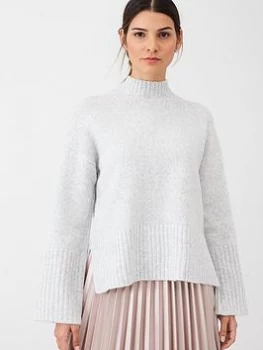 Image of Oasis Nelly Ribbed Neck Jumper - Mid Grey, Mid Grey, Size L, Women