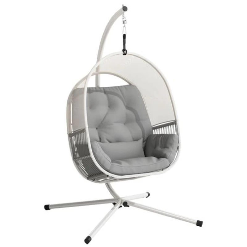 Image of Outsunny Hanging Egg Chair with Stand, Cushions for Garden, Light Grey 84A-375V71LG