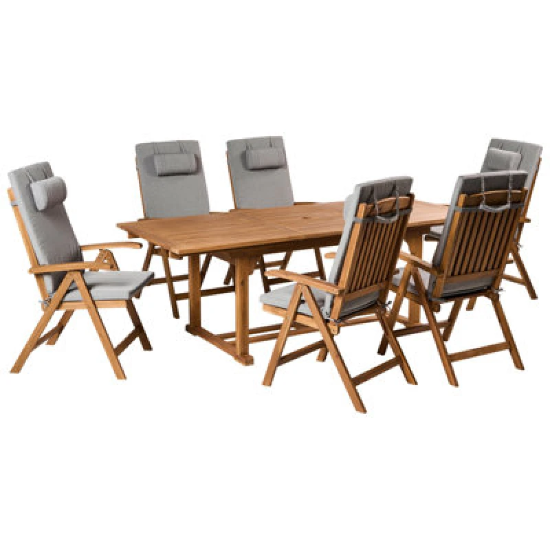 Image of Beliani Garden Dining Set 6 Seater Java Premium Acacia Wood Grey Melange