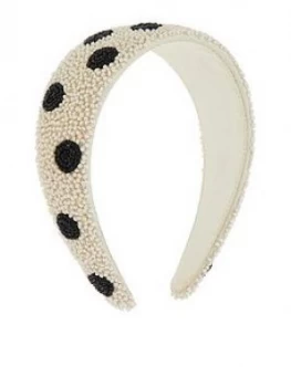 Image of Accessorize White Bead And Black Dot Headband - White