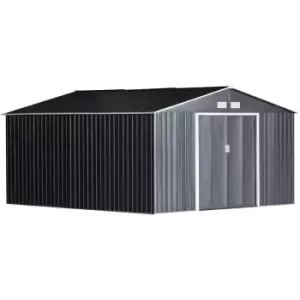 Image of Outsunny - 13 X 11ft Outdoor Garden Storage Shed w/2 Doors Galvanised Metal Grey
