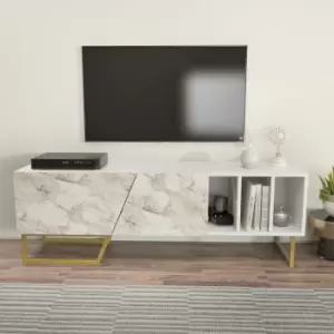 Image of Decorotika - Linossa tv Stand for TVs up to 60" White White Marble Effect and Gold Colour