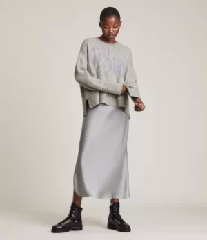 Image of AllSaints Womens Split Saints Jumper, Grey Marl/lilac, Size: XS