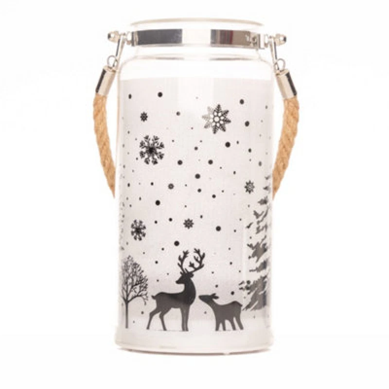Image of Shatchi 23cm Christmas Decorated Jar Table Winter Woodland Scene Lantern Clear