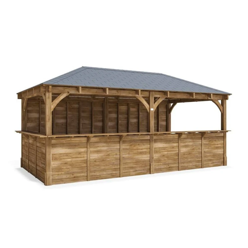 Image of Dunster House Garden Bar Wooden Outdoor Bar Gazebo Full Length Counter 6M X 3M Roof Shingles Leviathan