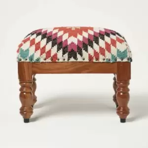 Image of HOMESCAPES Manila Handwoven Kilim Footstool 50 x 30cm - Orange & White