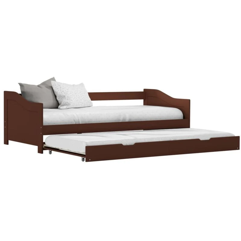 Image of vidaXL Pull-out Sofa Bed Frame Dark Brown Pinewood 90x200cm Sleepover Beds