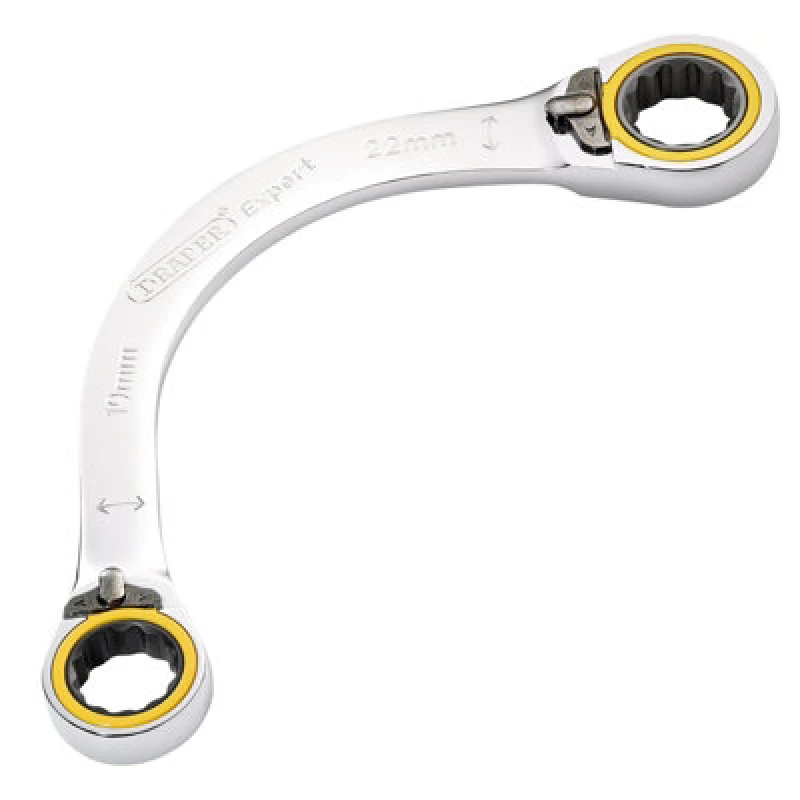 Image of Draper Expert Hi Torq Double Ring Ratchet Half Moon Spanner 8242RMM Range Metric: 19mm x 22mm